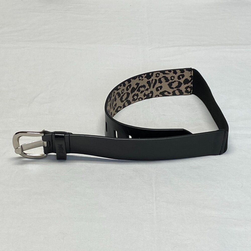 Betsey Johnson Black Wide Faux Leather Stretch Elastic Back Belt Silver Buckle - Picture 2 of 8